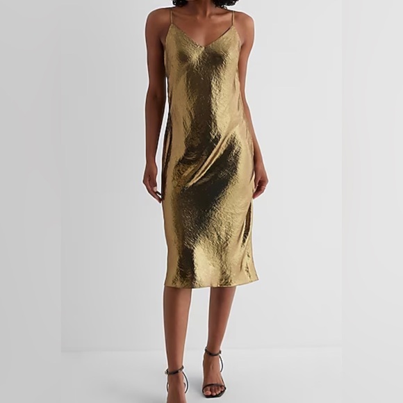 Express Dresses & Skirts - Express size S metallic gold slip midi dress